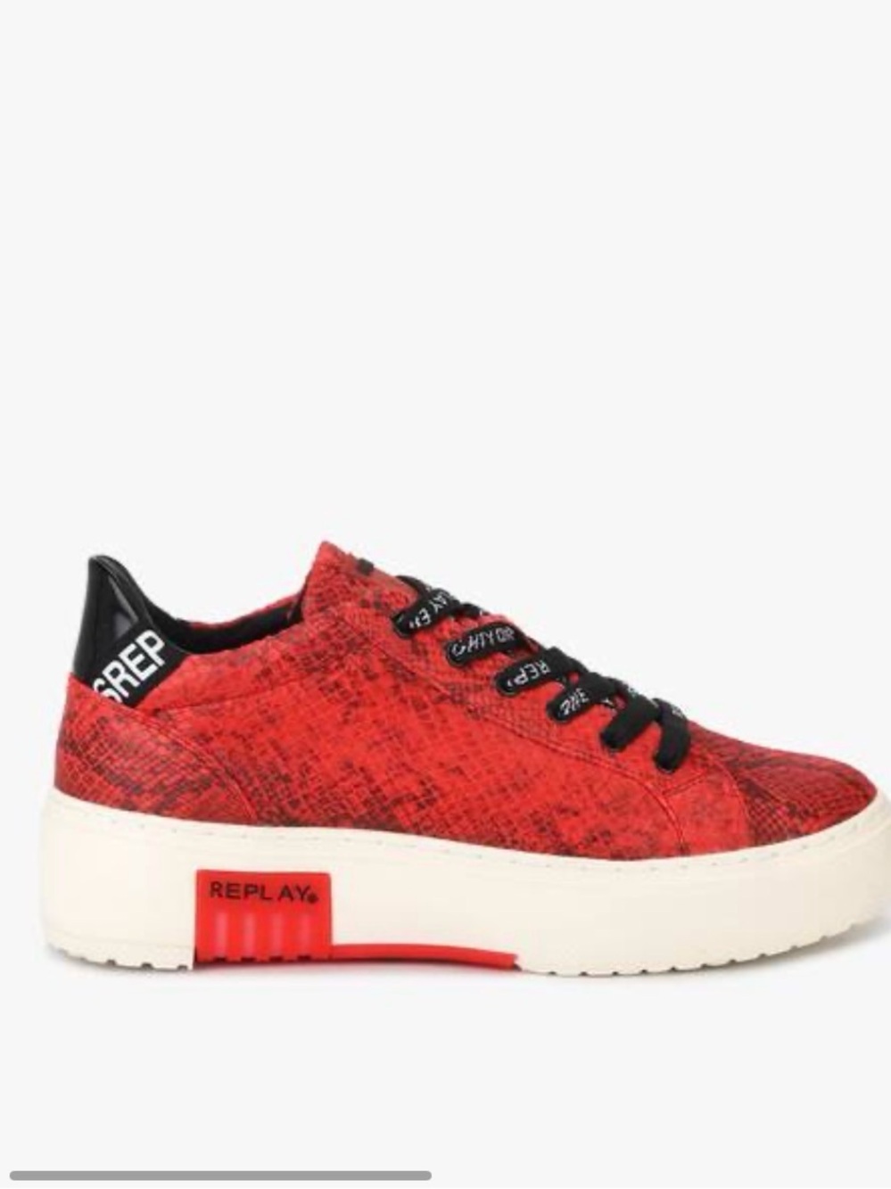Replay Red Reptile-Print Lace-Up Sneaker with Black Accents